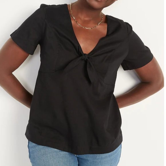 Knot-Front V-Neck Short-Sleeve Top for Women - Picture 1 of 4